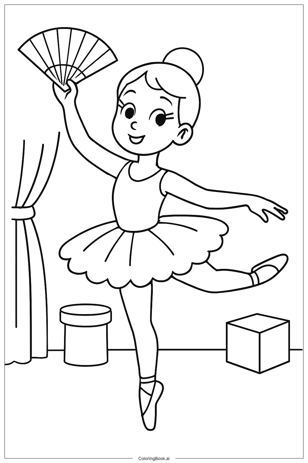  Página para colorir de Bailarina com Leque 