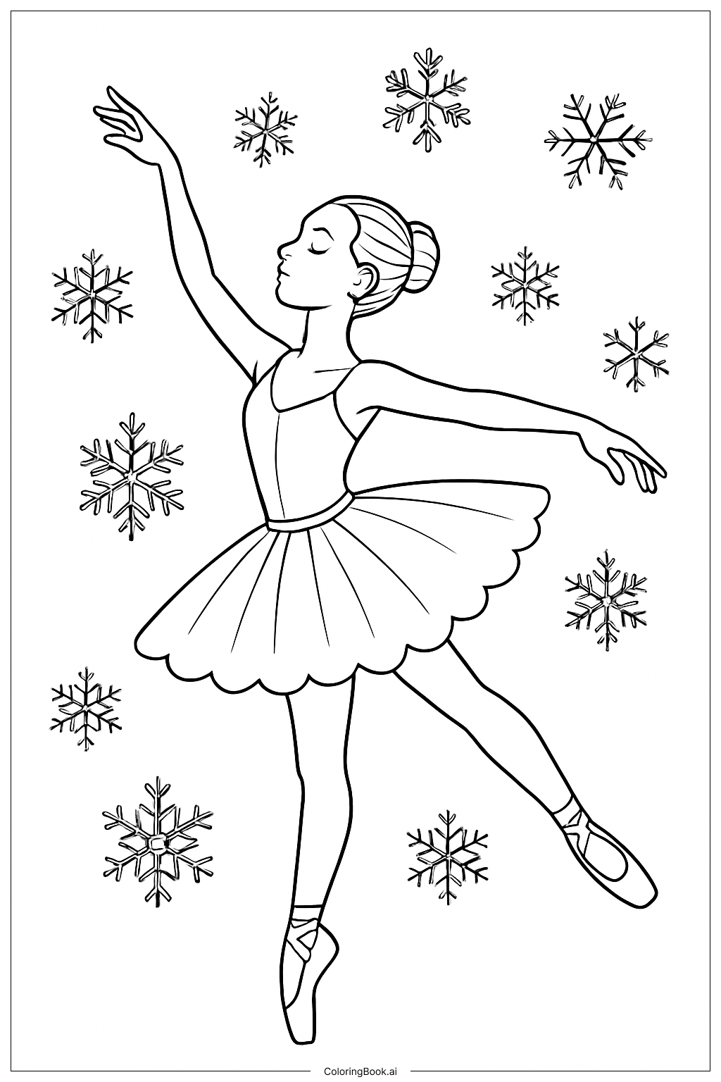  Página para colorir de Bailarina com Flocos de Neve 