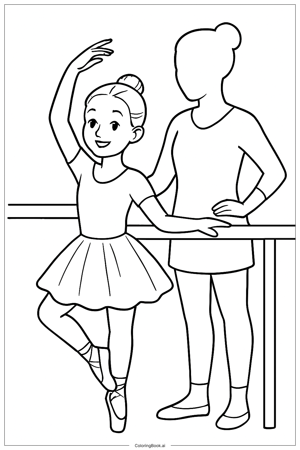  Página para colorir de Bailarina com Professora 