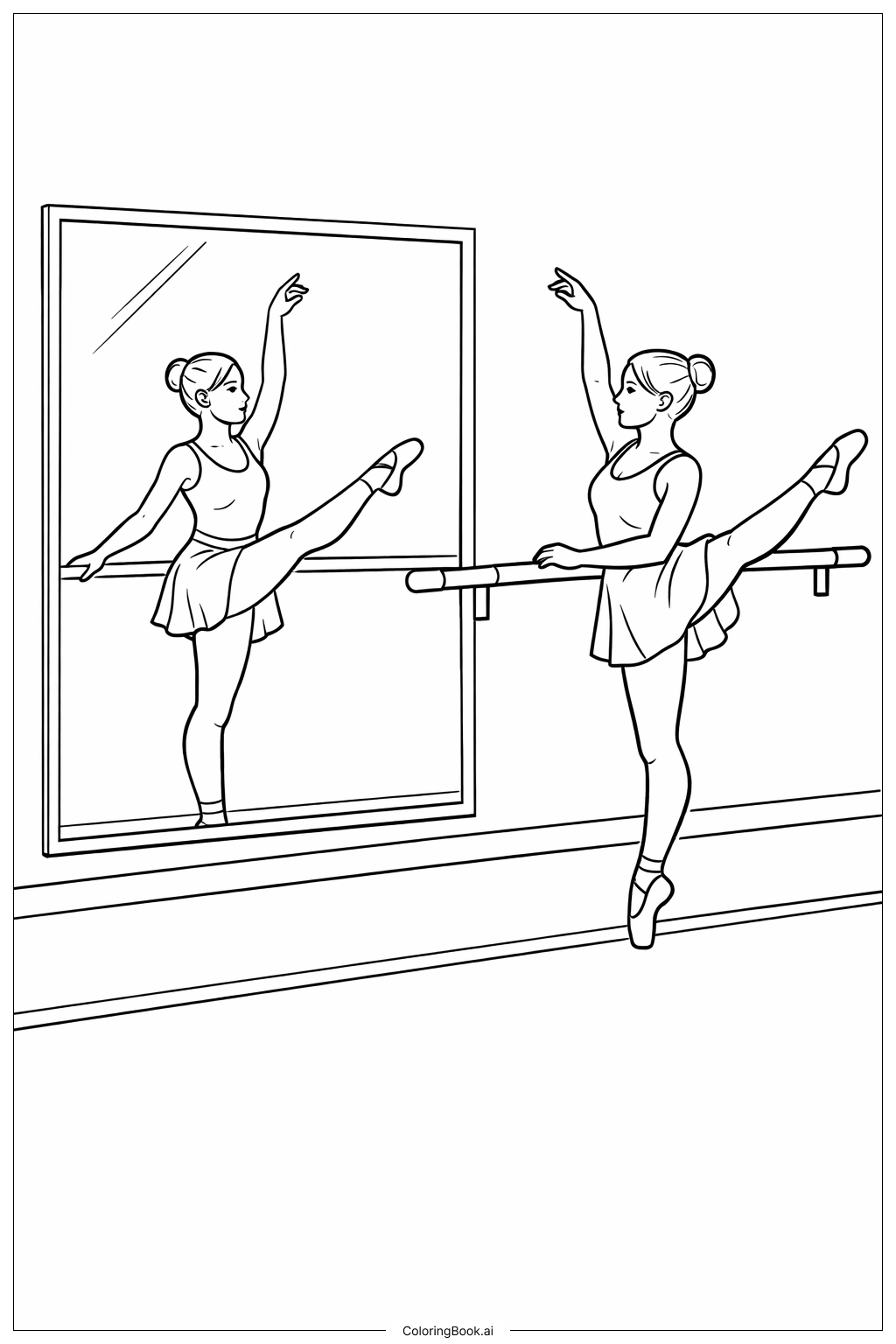 Página para colorir de Espelho do Estúdio de Ballet