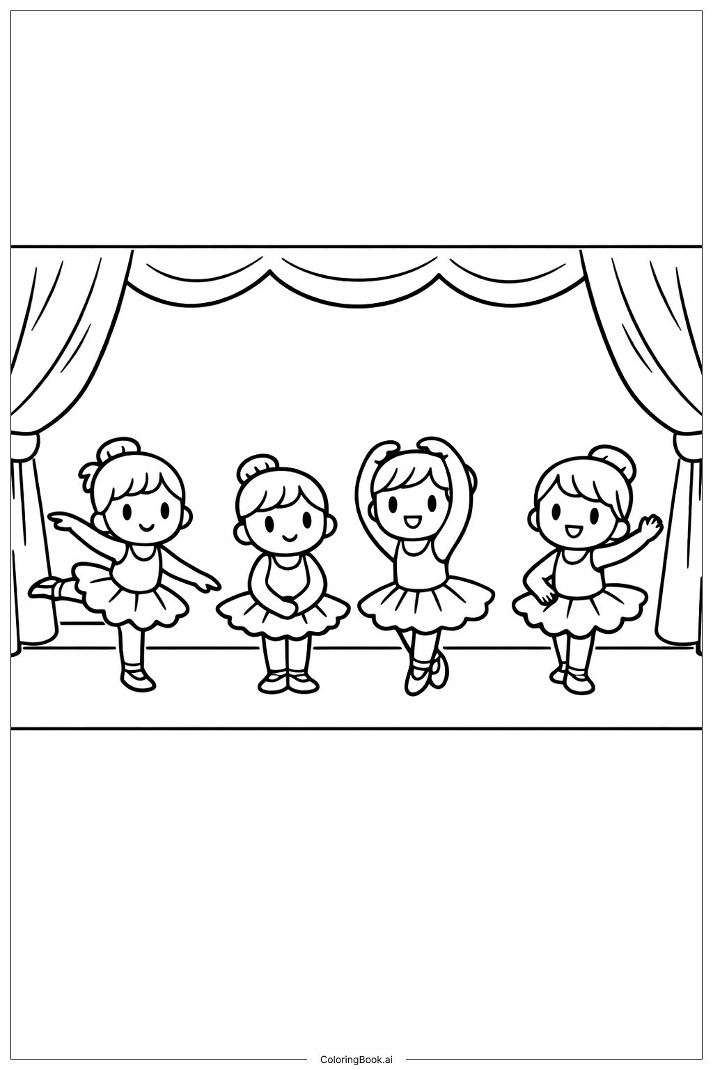 Página para colorir de Grupo Pequenos Bailarinos de Ballet