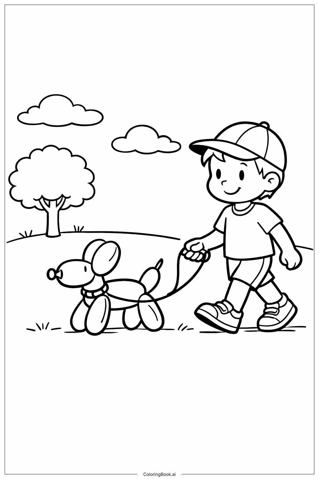  公园里的气球狗填色页 