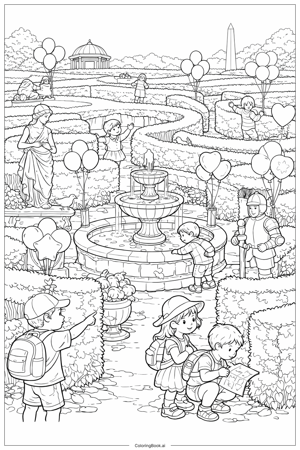 Page de coloriage Labyrinthe de Jardin aux Ballons 