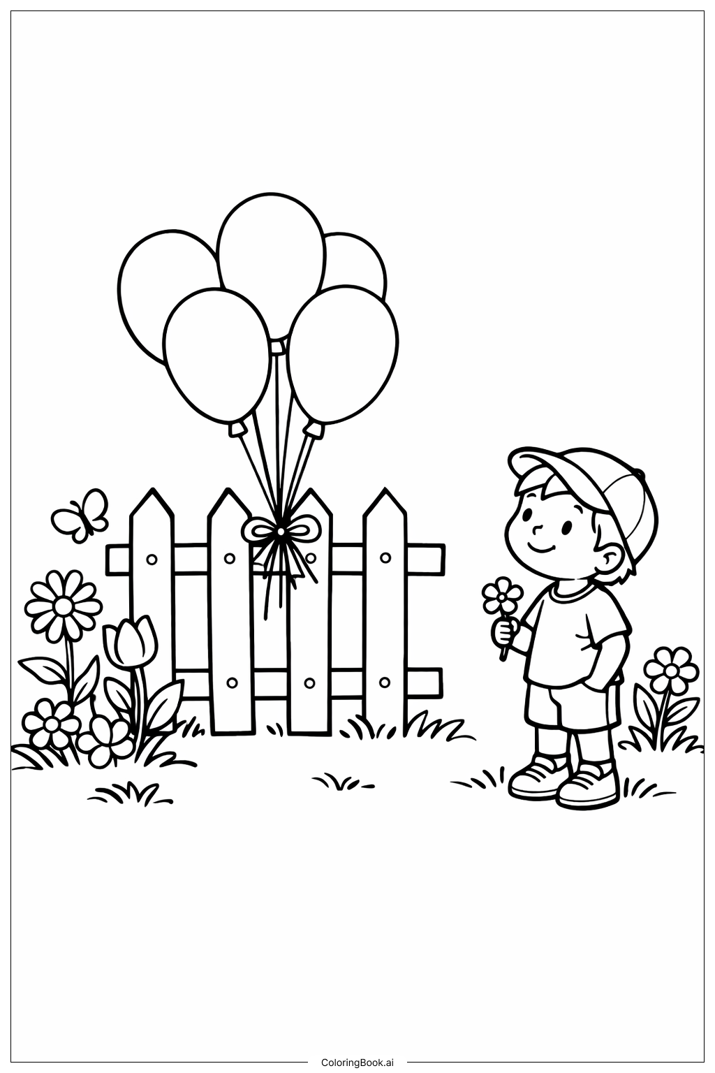 정원 속 풍선 색칠공부 페이지 