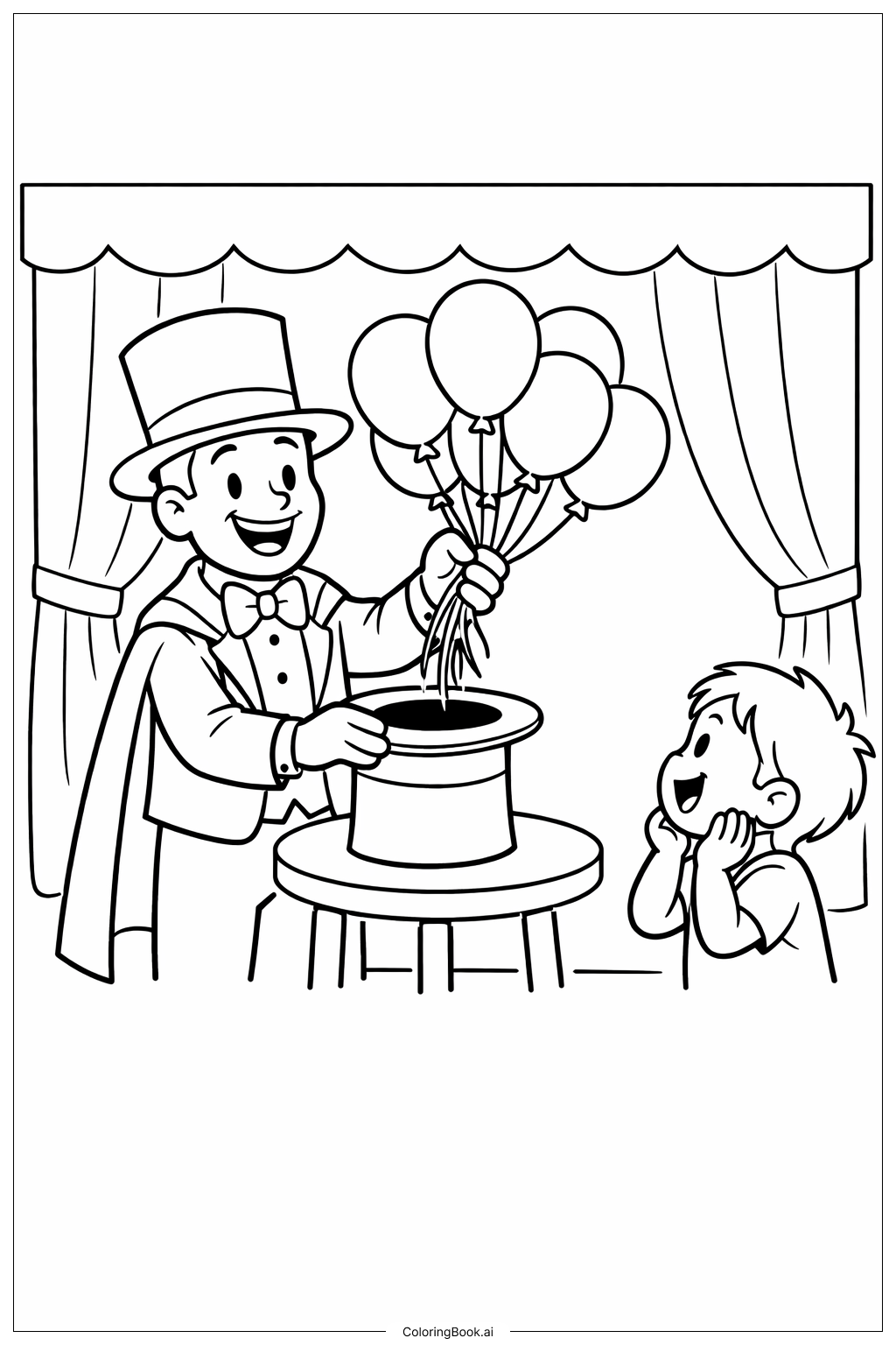  Ballon-Zauberhut Ausmalseite 