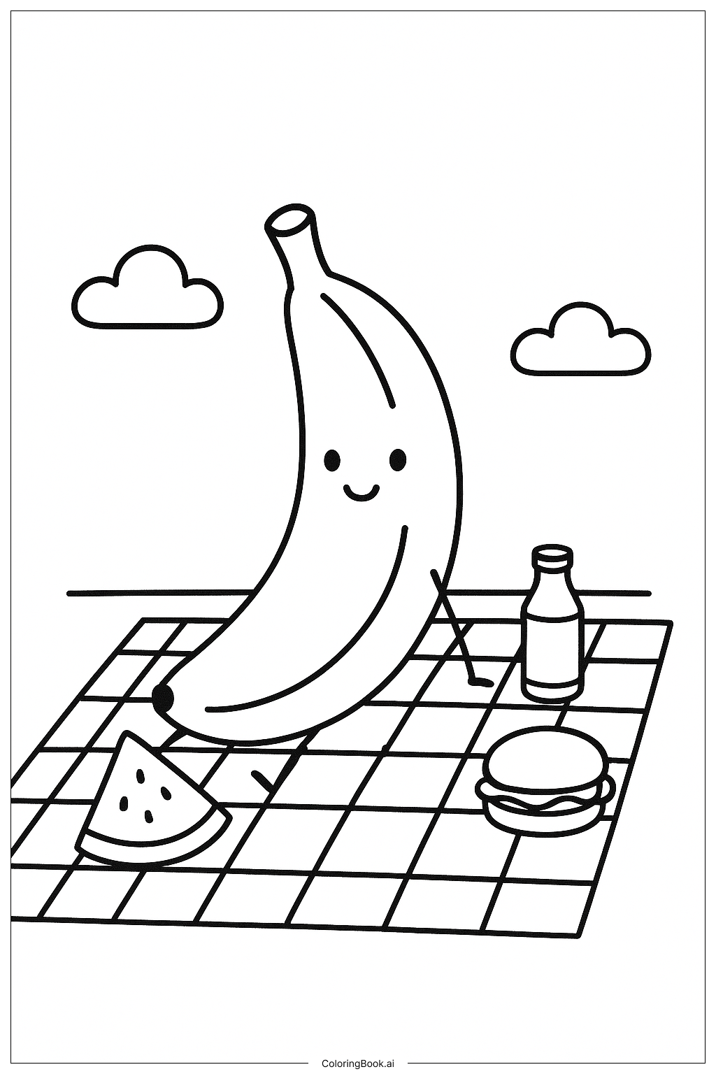 香蕉野餐填色页