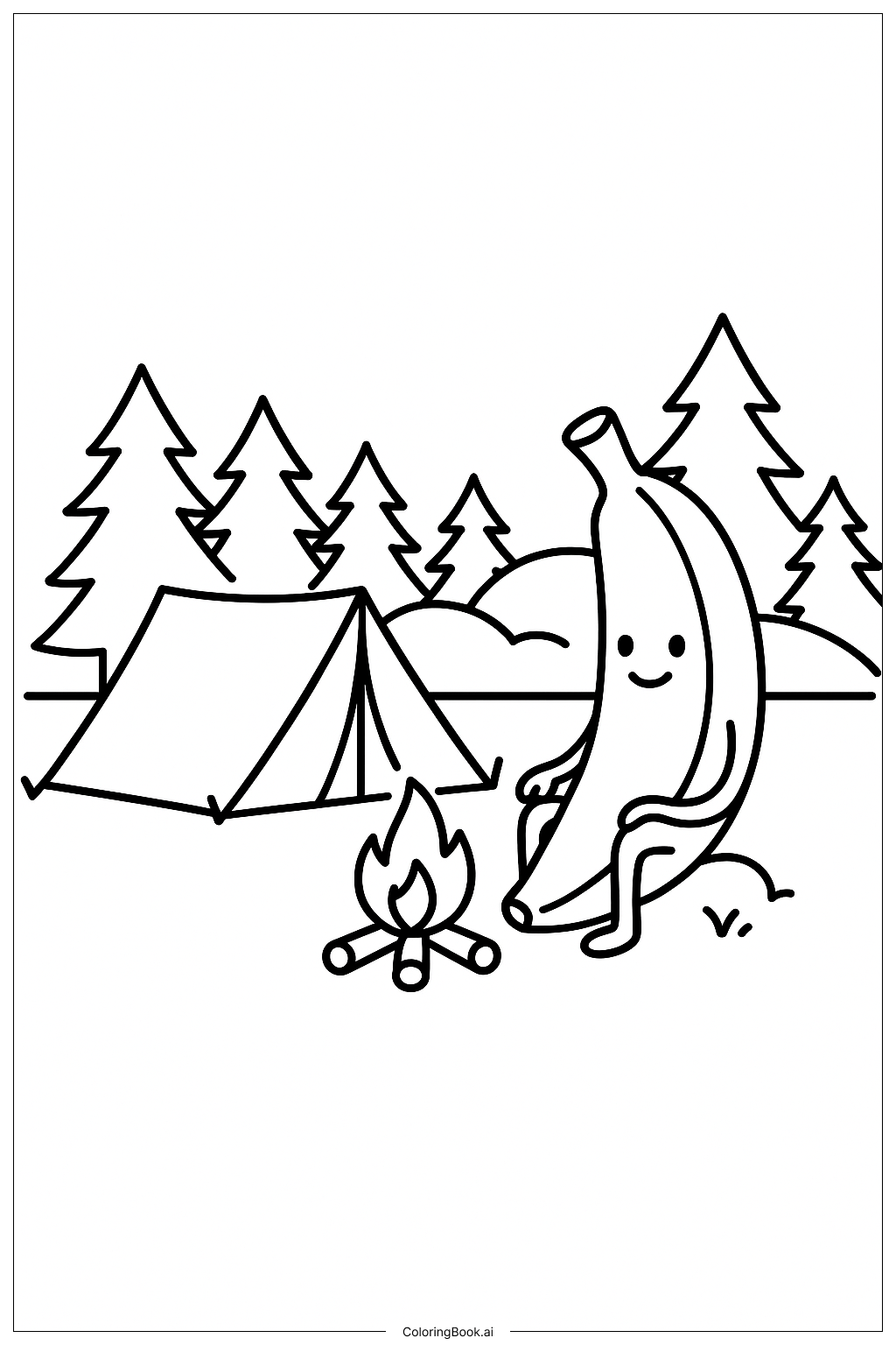  Banana Camping Scene Coloring Page 