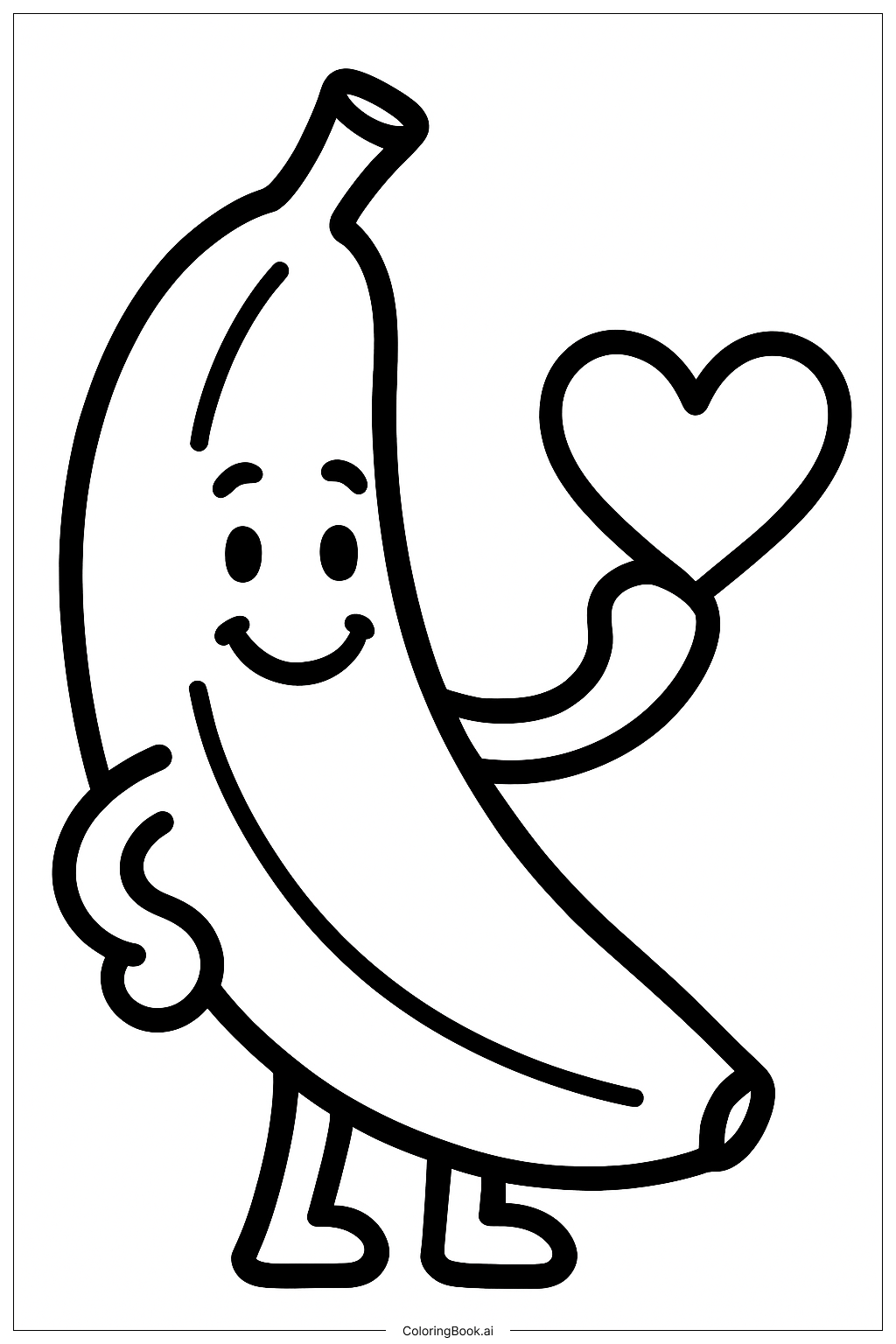抱着爱心的香蕉填色页