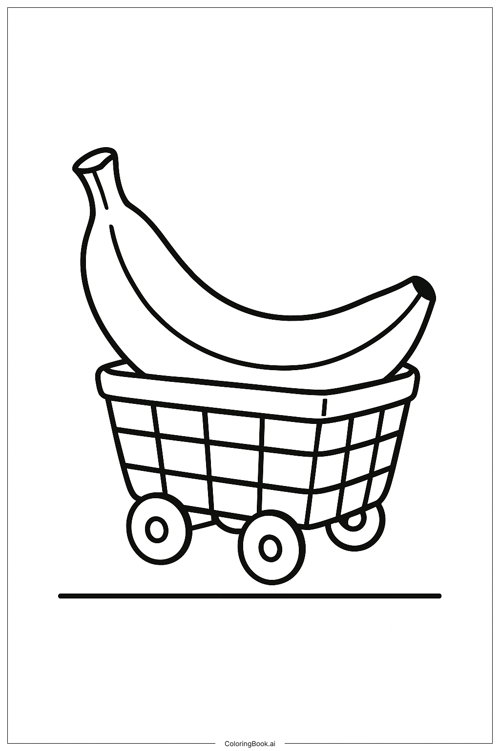バスケットカートのバナナの塗り絵ページ