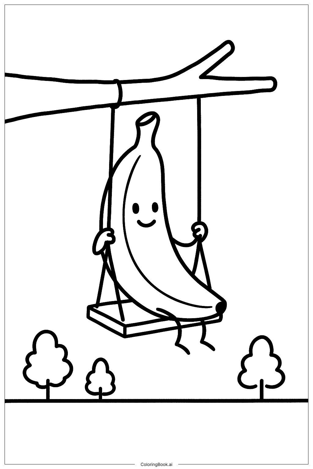 秋千上的香蕉填色页