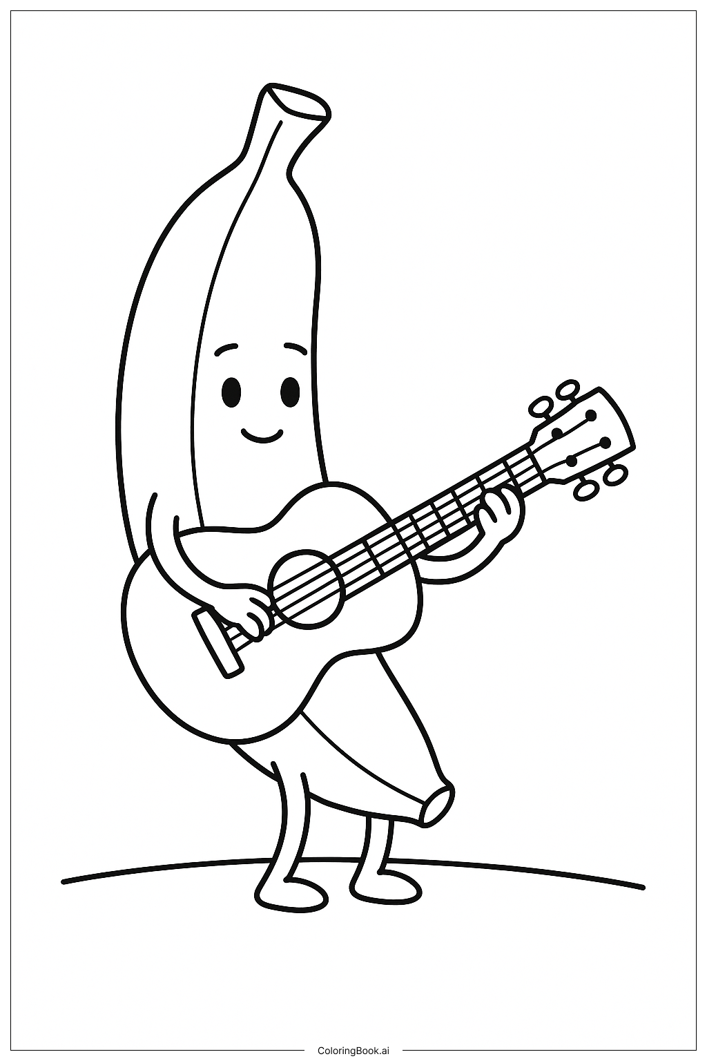기타 연주하는 바나나 색칠공부 페이지