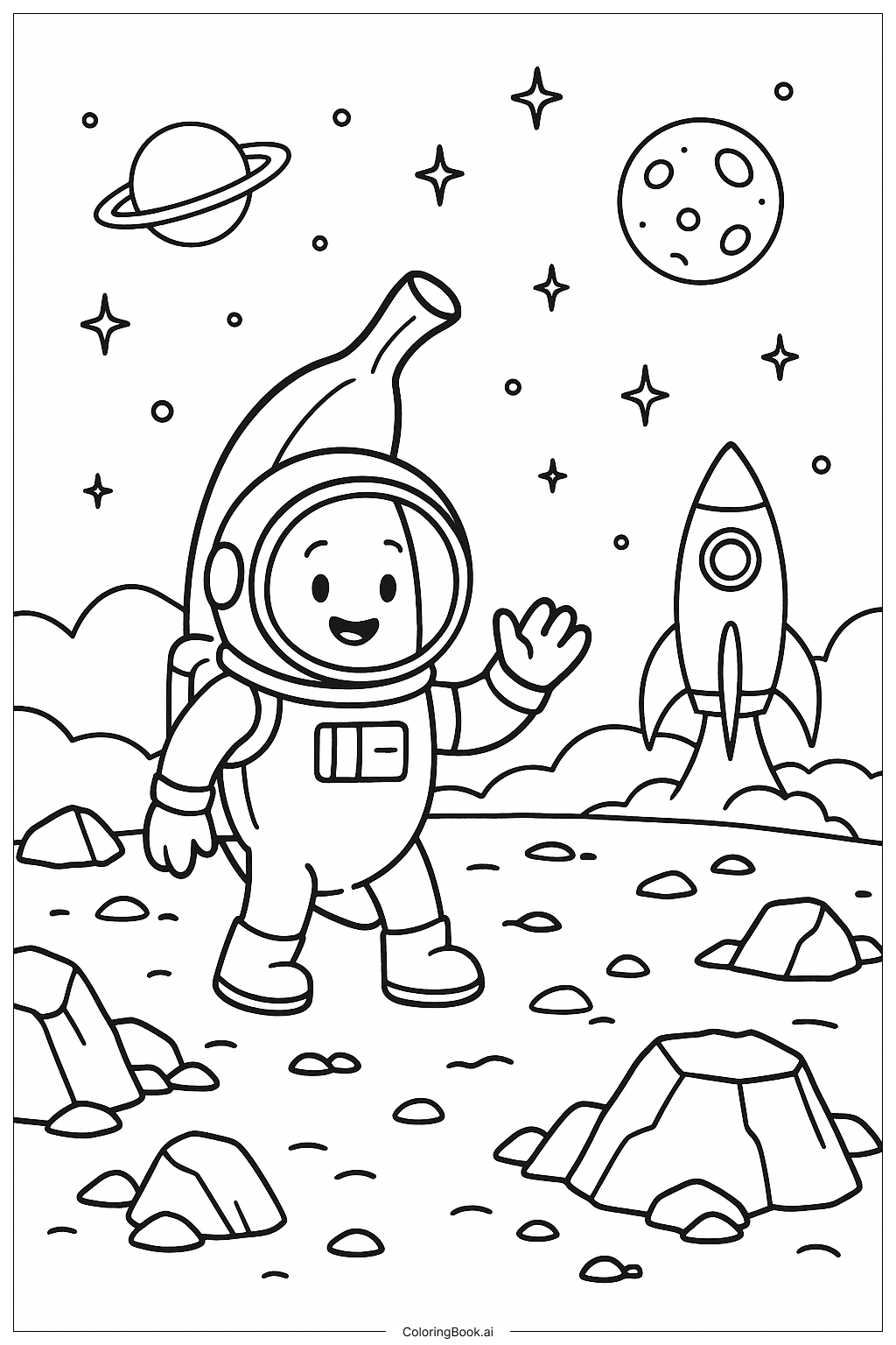  Banana Space Adventure Coloring Page 