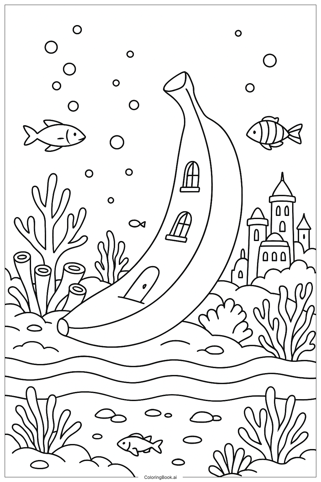  Banane Unterwasserstadt Ausmalseite 