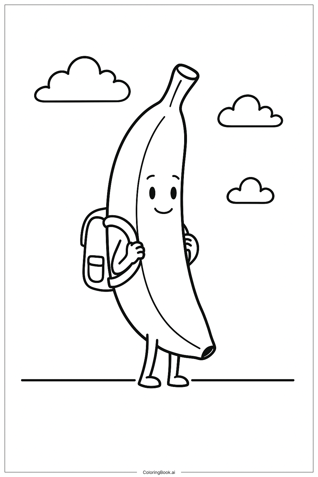  배낭을 멘 바나나 색칠공부 페이지 