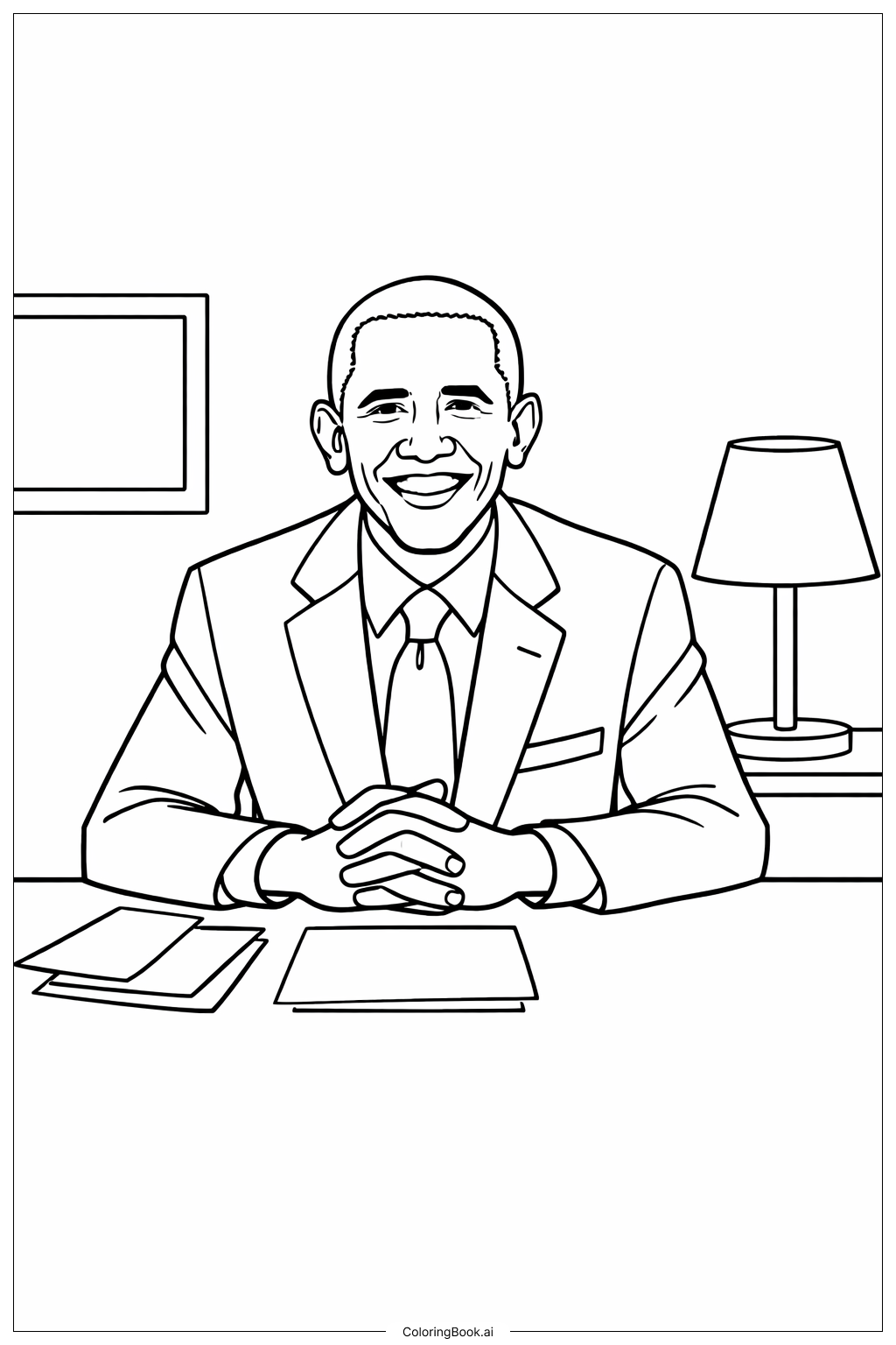  Page de coloriage Barack Obama Au Bureau 
