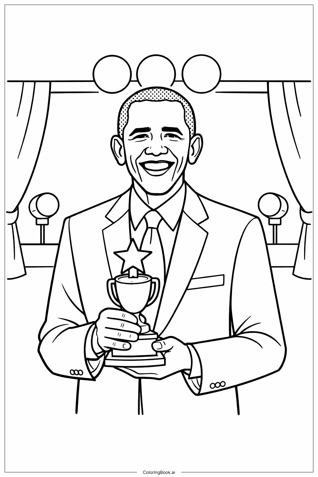  奧巴馬手持獎盃著色頁 