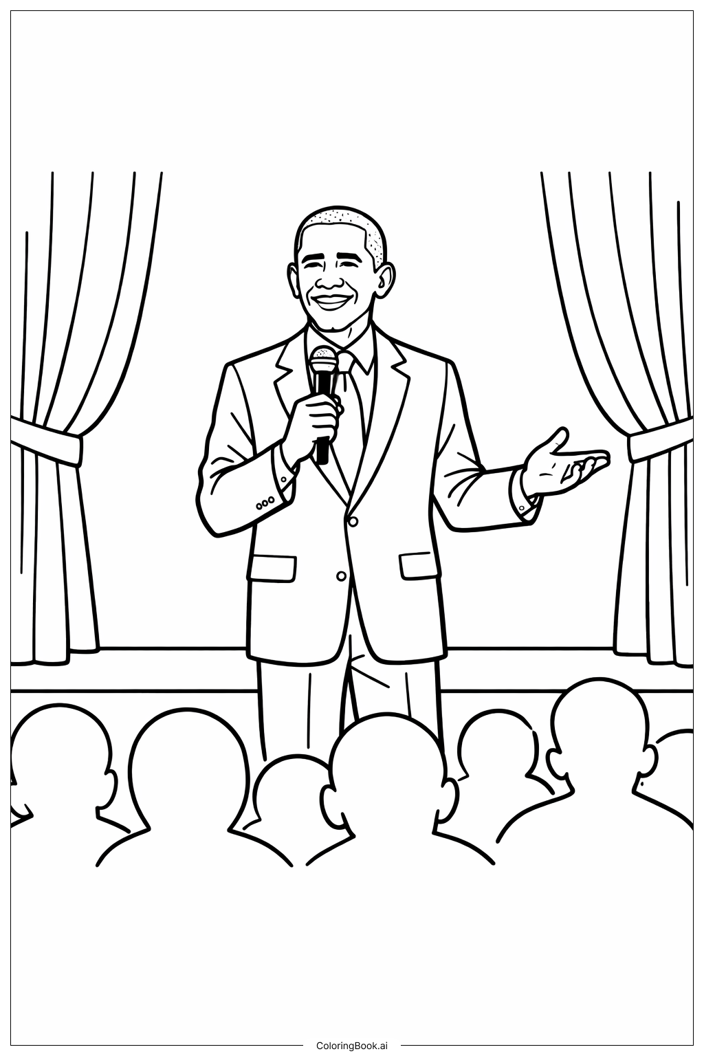  巴拉克·歐巴馬在舞台上著色頁 