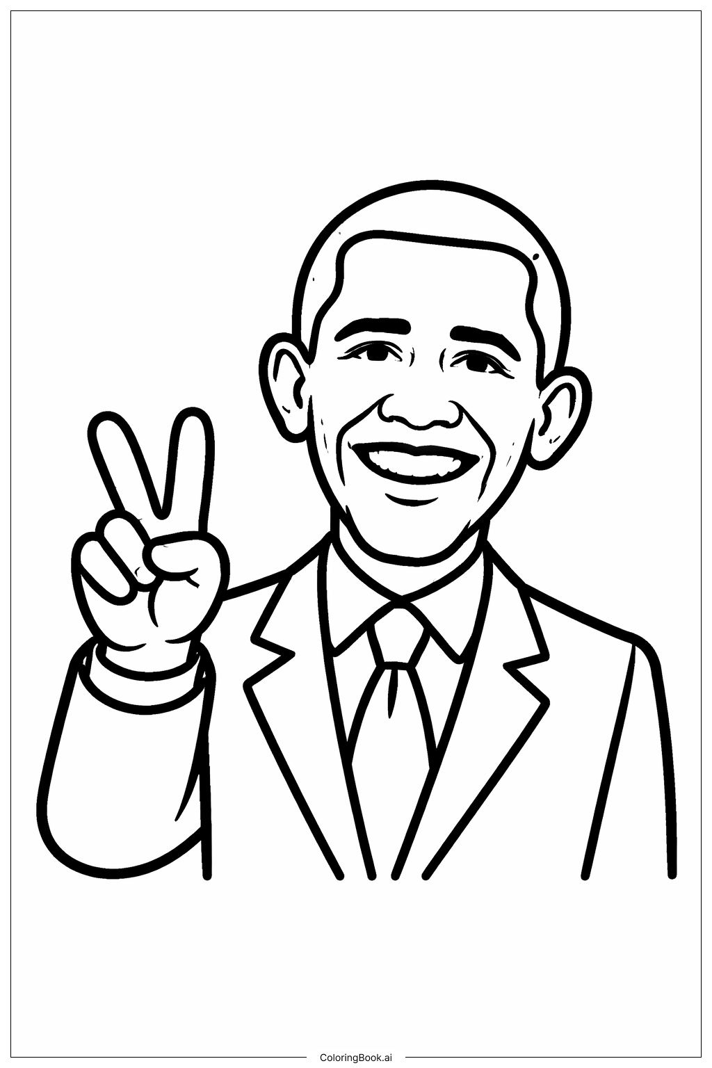  バラク・オバマ ピースサインの塗り絵ページ 