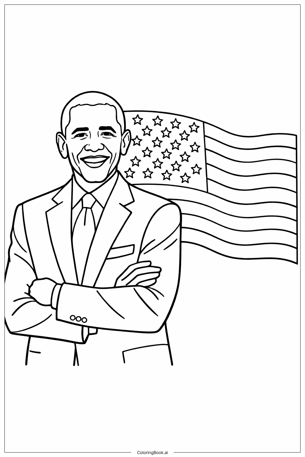  Page de coloriage Barack Obama avec le drapeau américain 