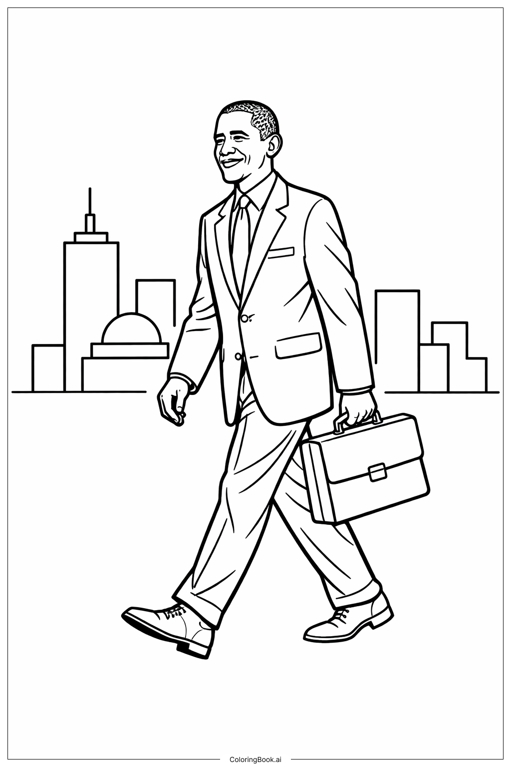  Page de coloriage Barack Obama avec une mallette 