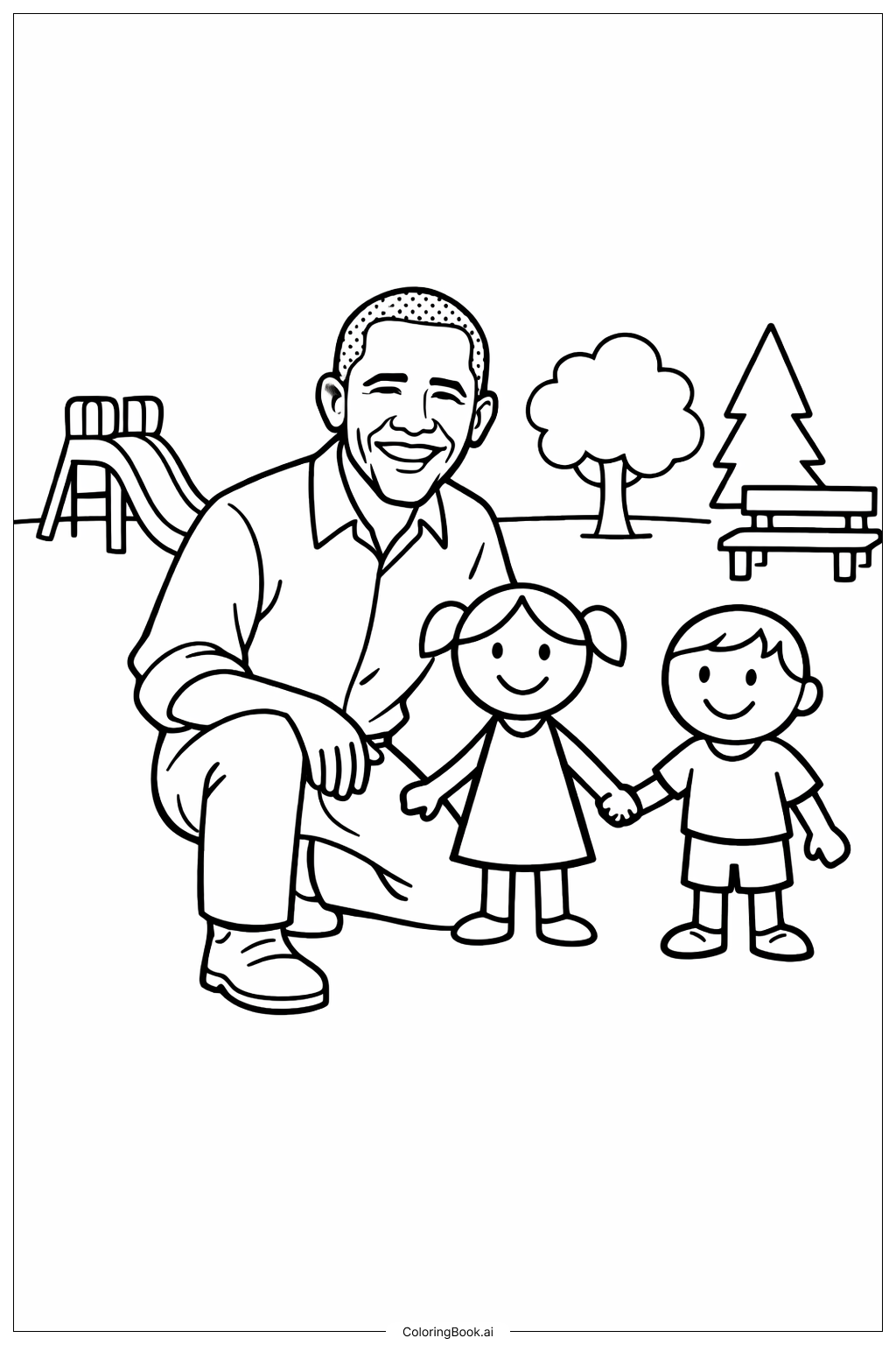  Page de coloriage Barack Obama Avec des Enfants 