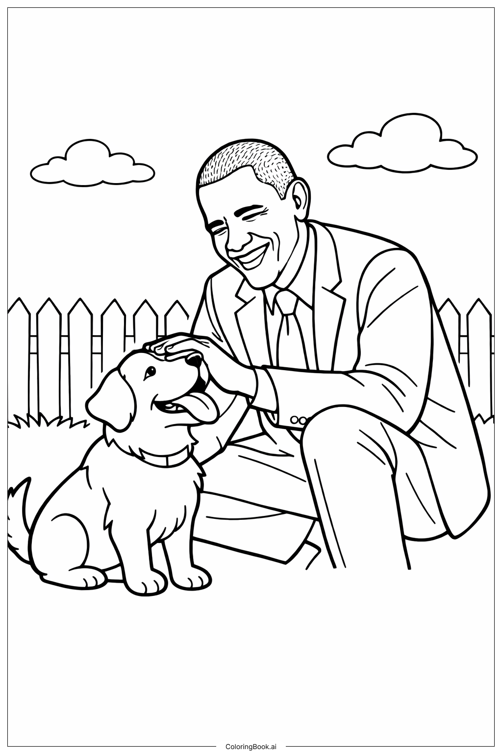  Page de coloriage Barack Obama avec un chien 
