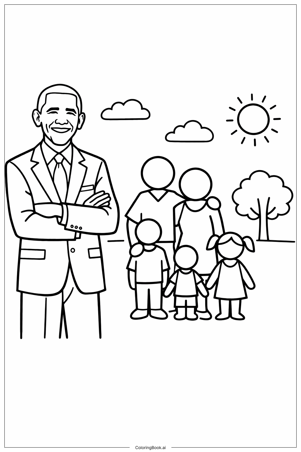  Page de coloriage Barack Obama Avec sa famille 