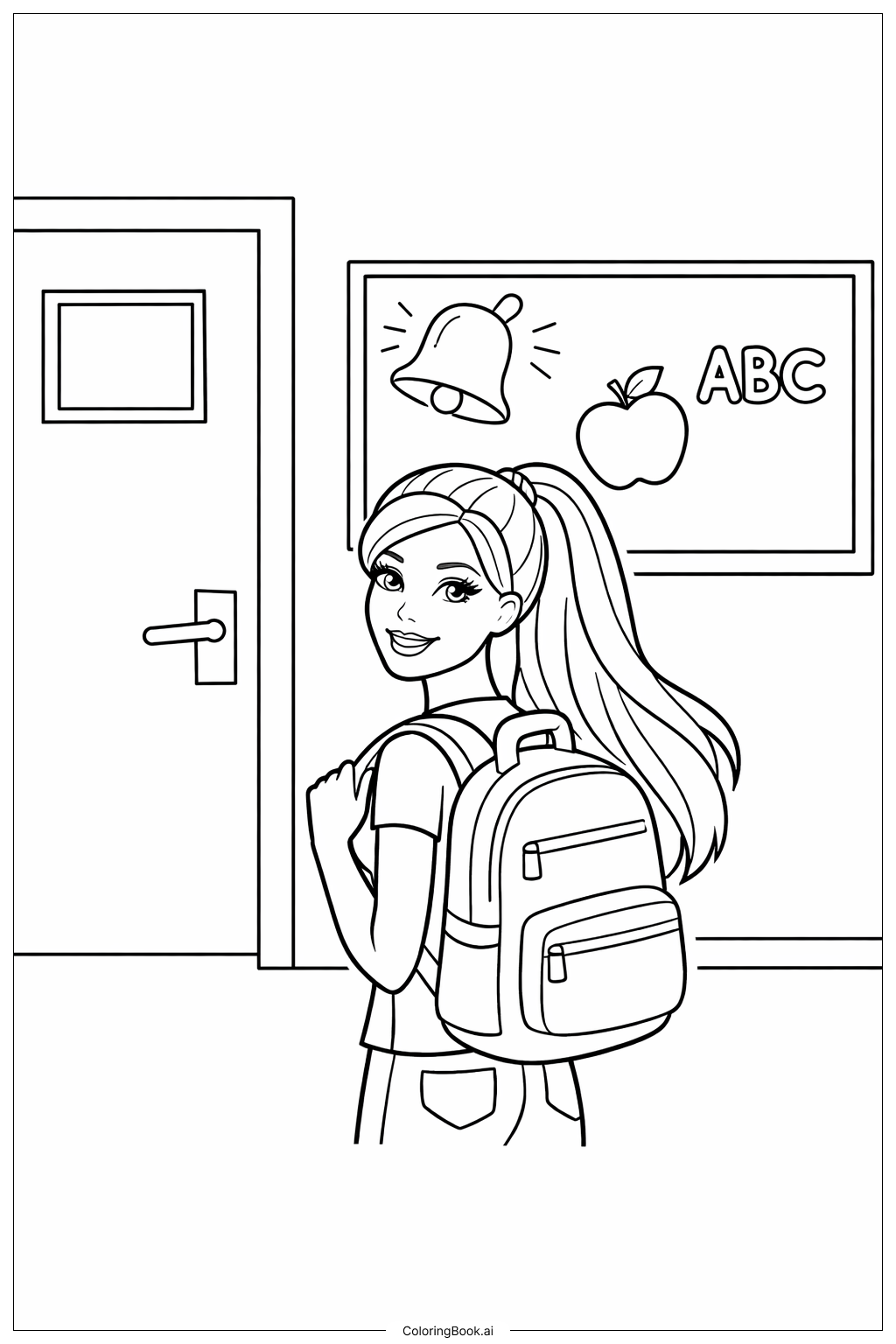  学校里的芭比娃娃填色页 