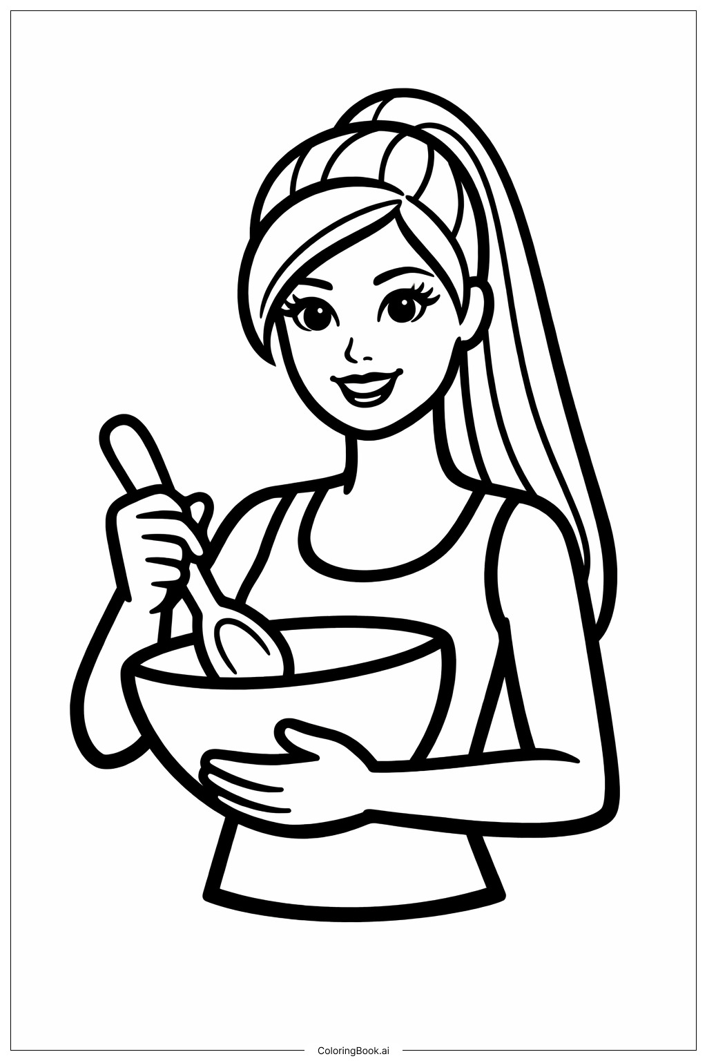  Página para colorear de Barbie haciendo repostería 