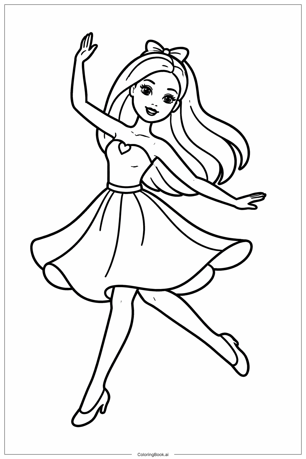  Página para colorear de Muñeca Barbie Bailando 