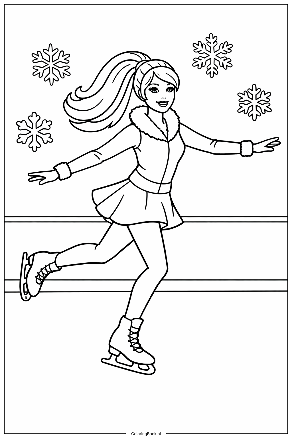  Barbie Doll Ice Skating Coloring Page 
