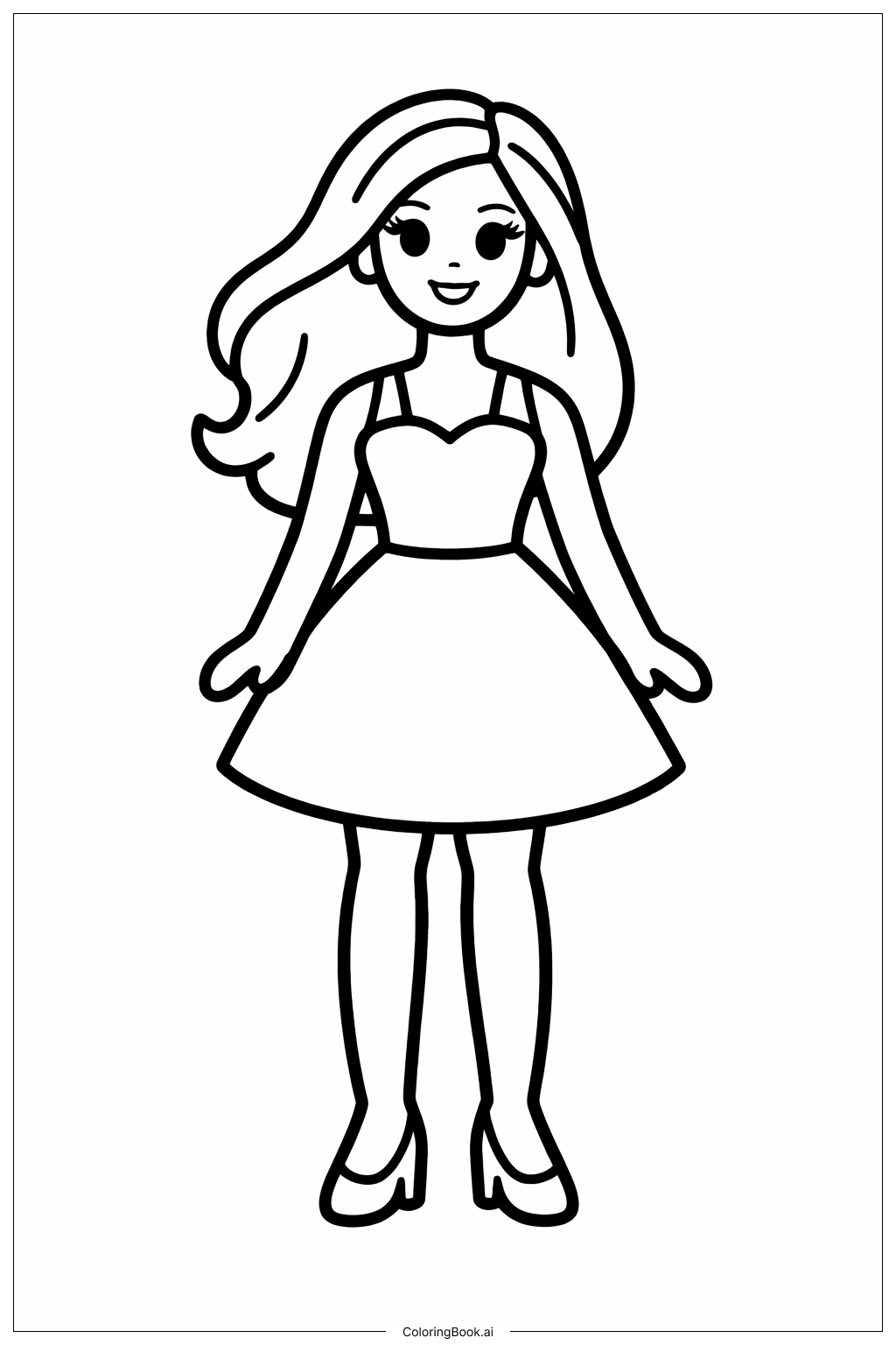  Página para colorir de Boneca Barbie Vestida 