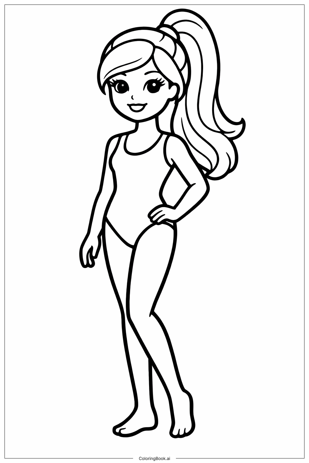  Página para colorir de Boneca Barbie de Maiô 