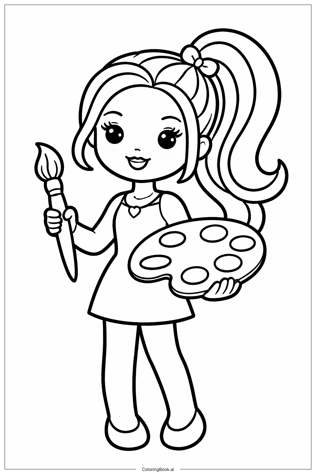  Página para colorear de Pintura de Muñeca Barbie 