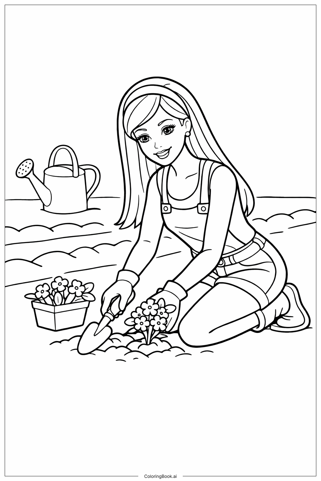  Trang tô màu Búp Bê Barbie Trồng Hoa 