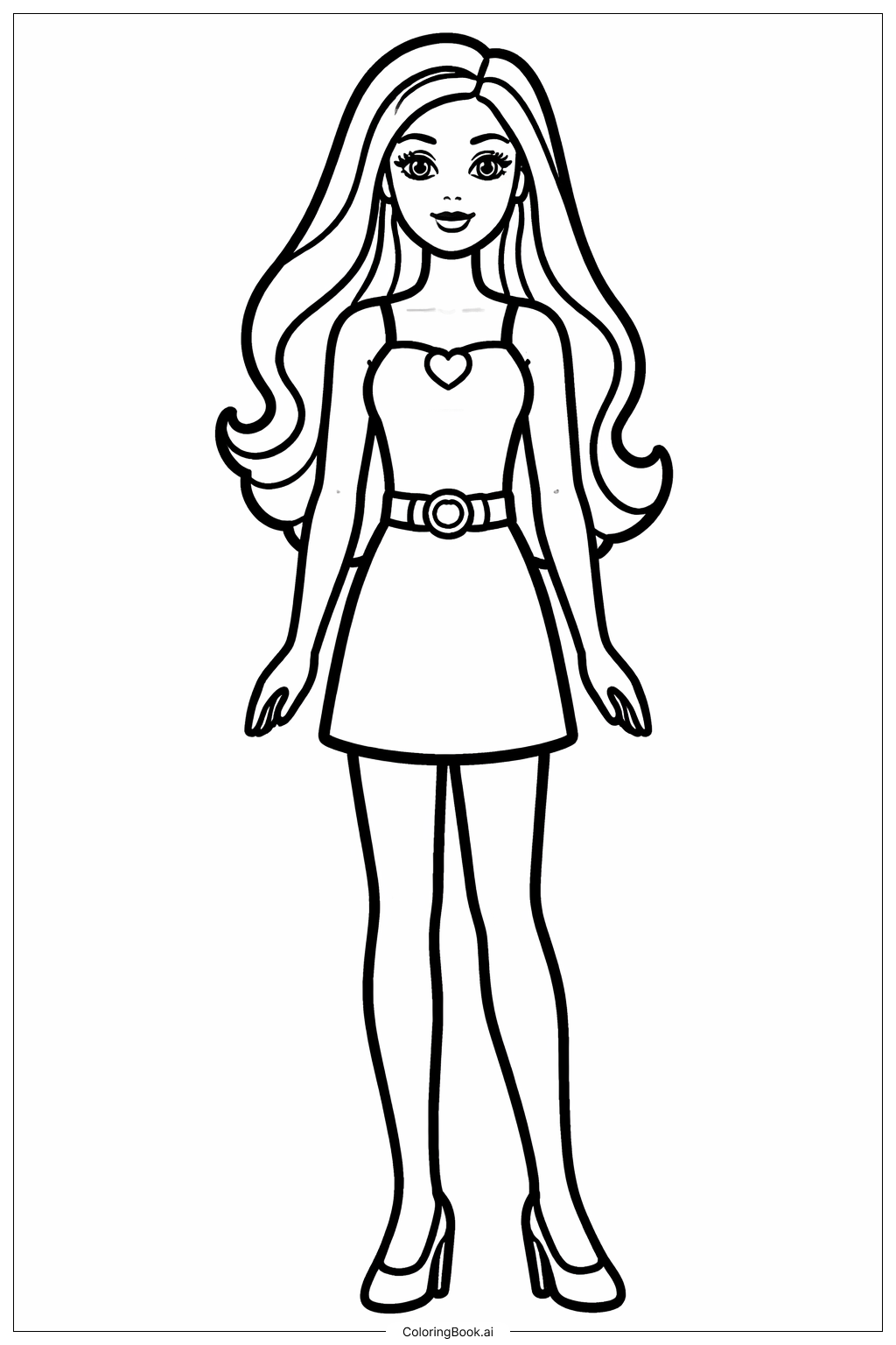 Barbie Doll Standing Coloring Page Free PDF PNG Printable 