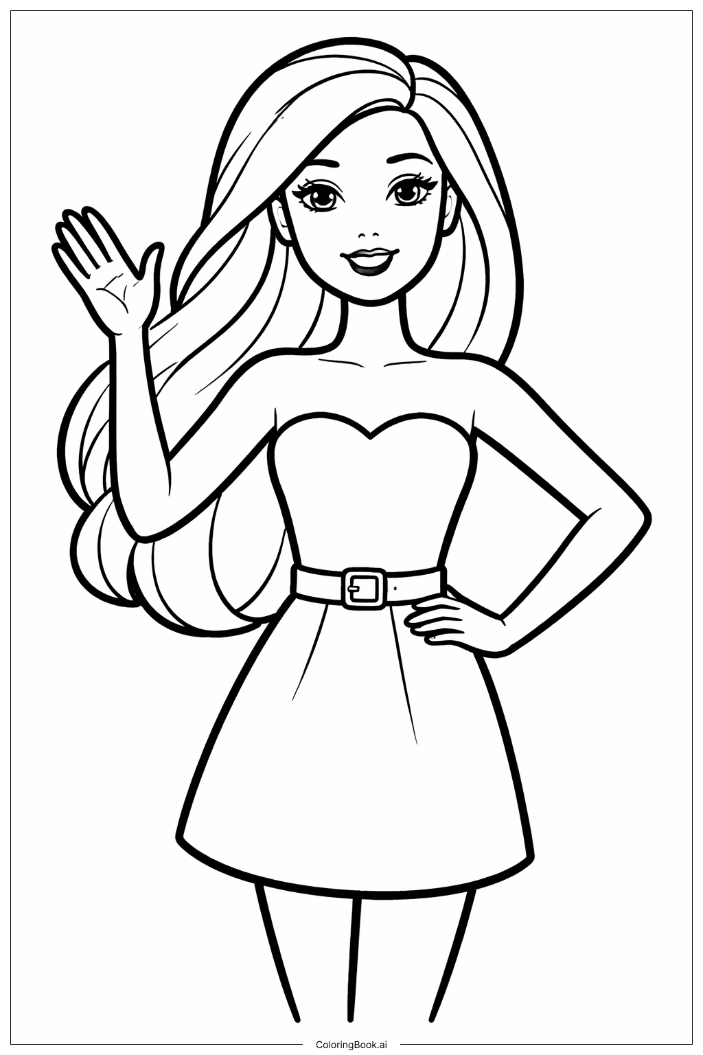  Página para colorir de Boneca Barbie Acenando 