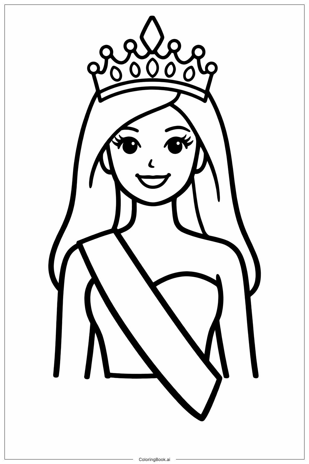  Página para colorear de Muñeca Barbie con corona 