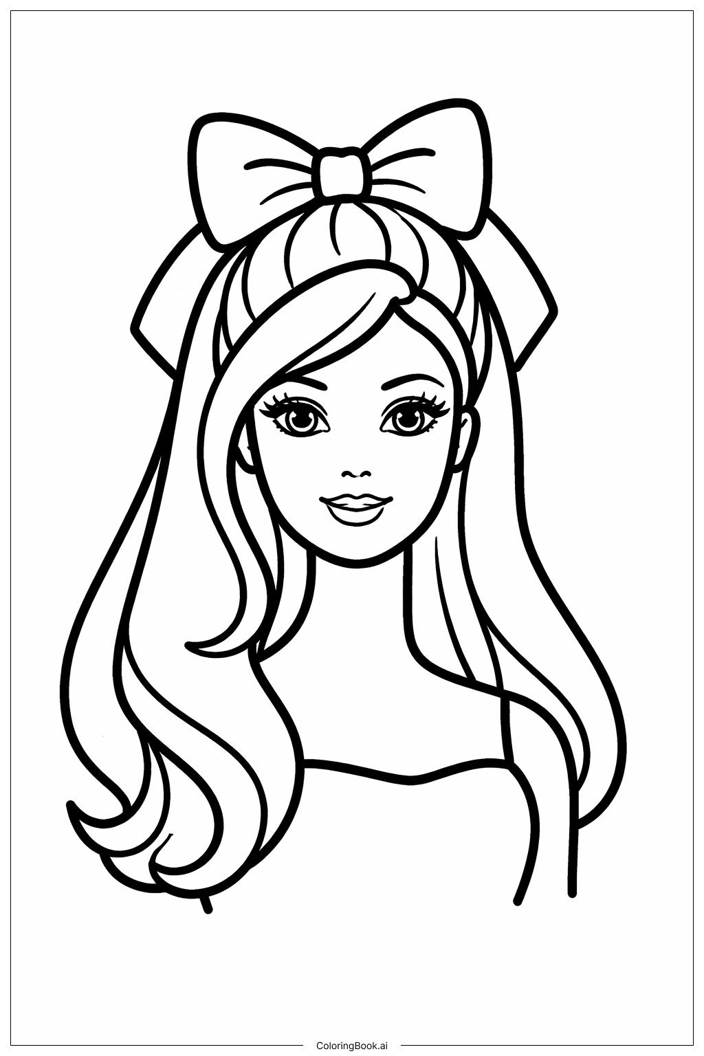  Página para colorir de Boneca Barbie com Laço 