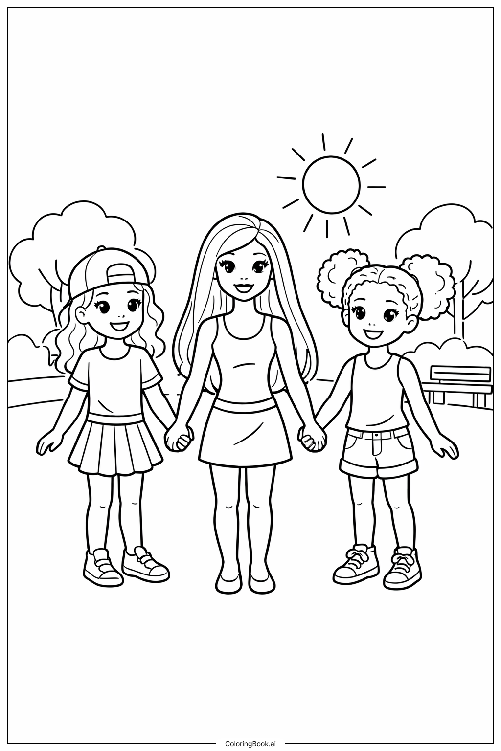 P gina Para Colorear Mu eca Barbie Con Amigos Descarga Gratuita En PDF 