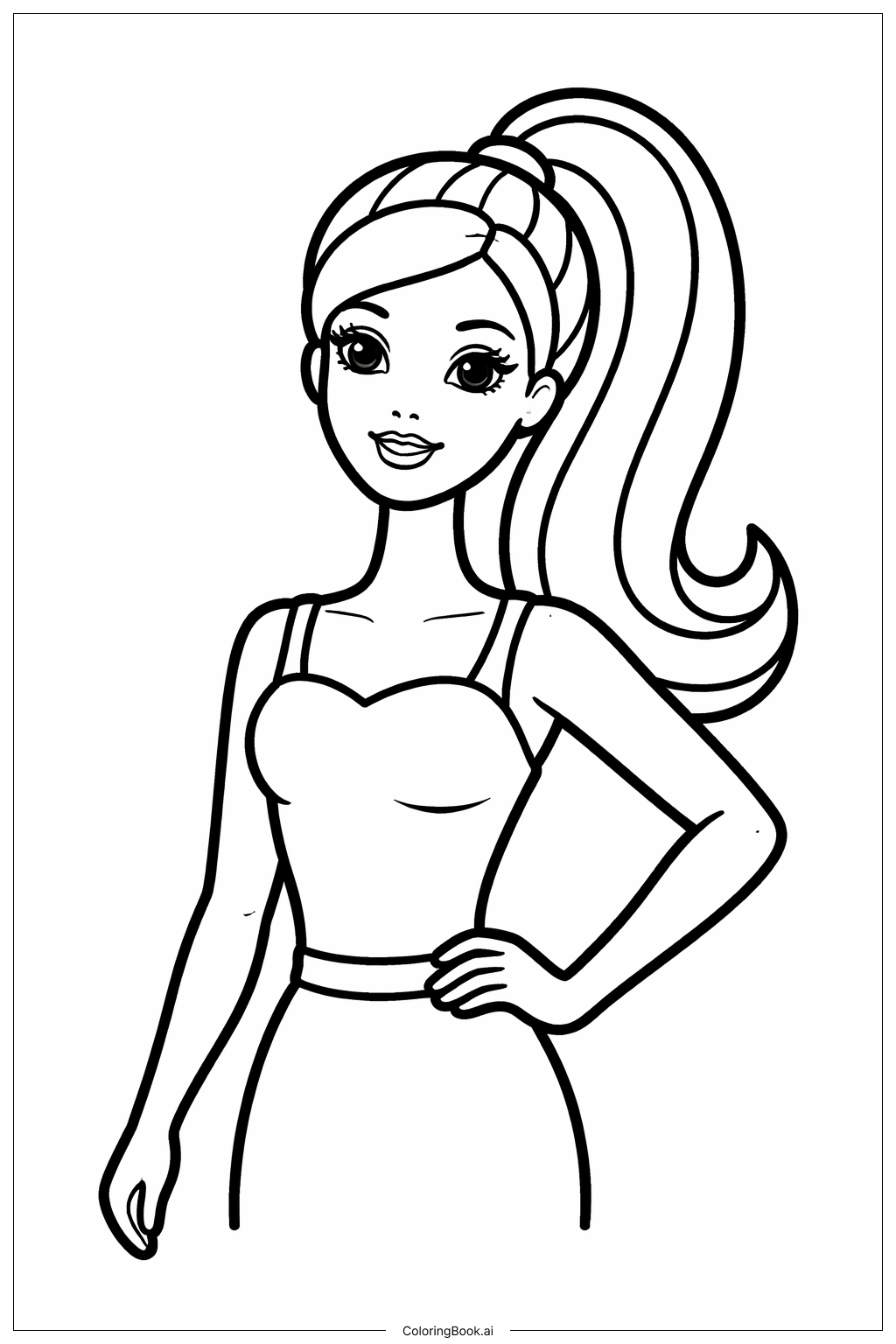  Página para colorir de Boneca Barbie com Rabo de Cavalo 