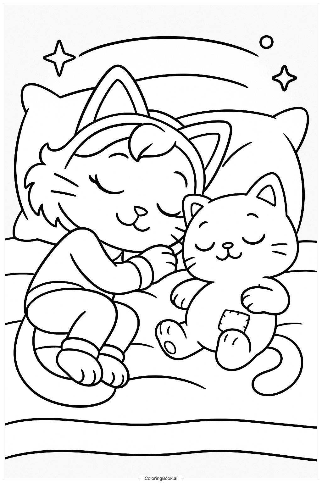  Gabby Cat And Pillow Cat Napping Coloring Page 