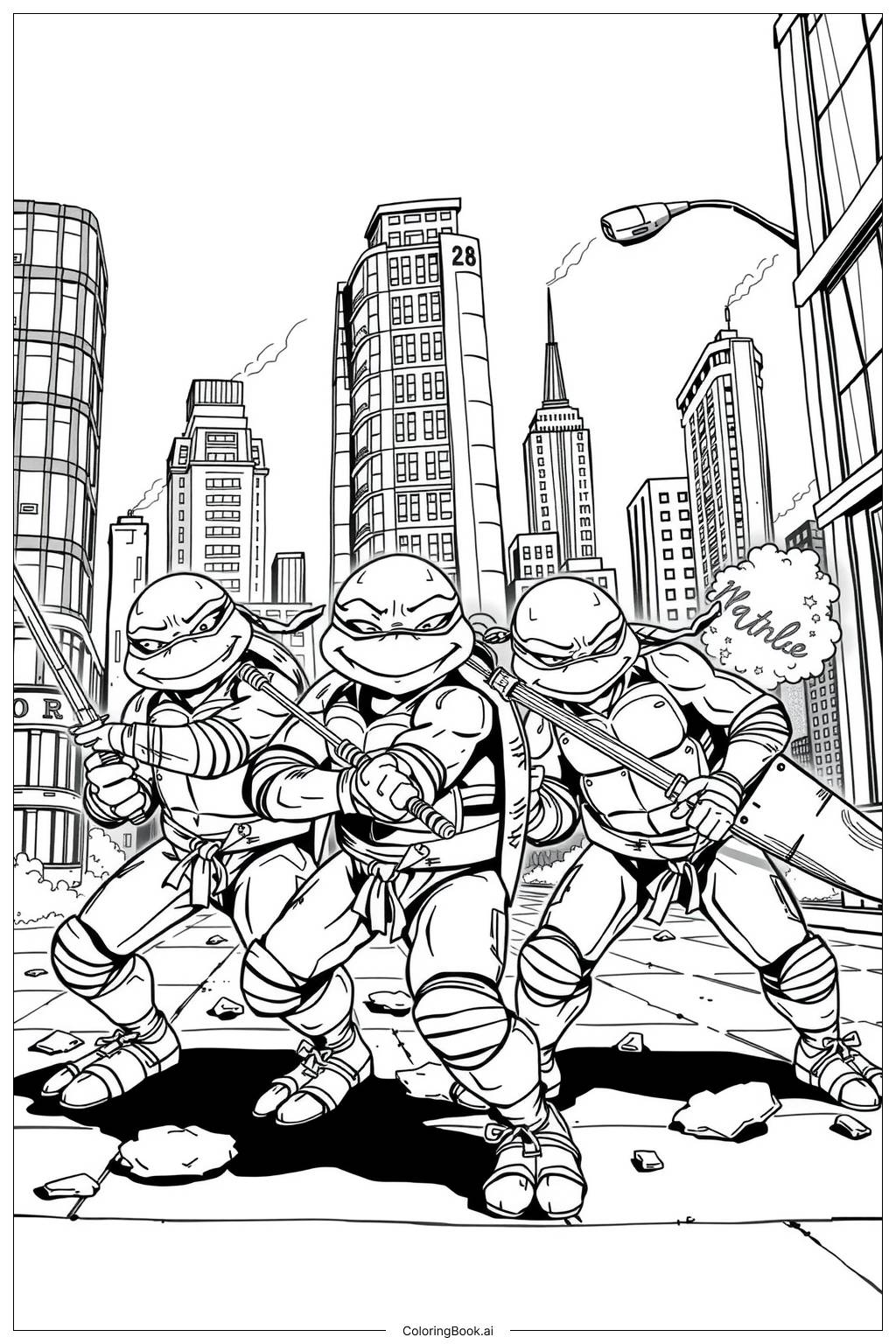  teenage mutant ninja turtles saving the day-2 Coloring Page 