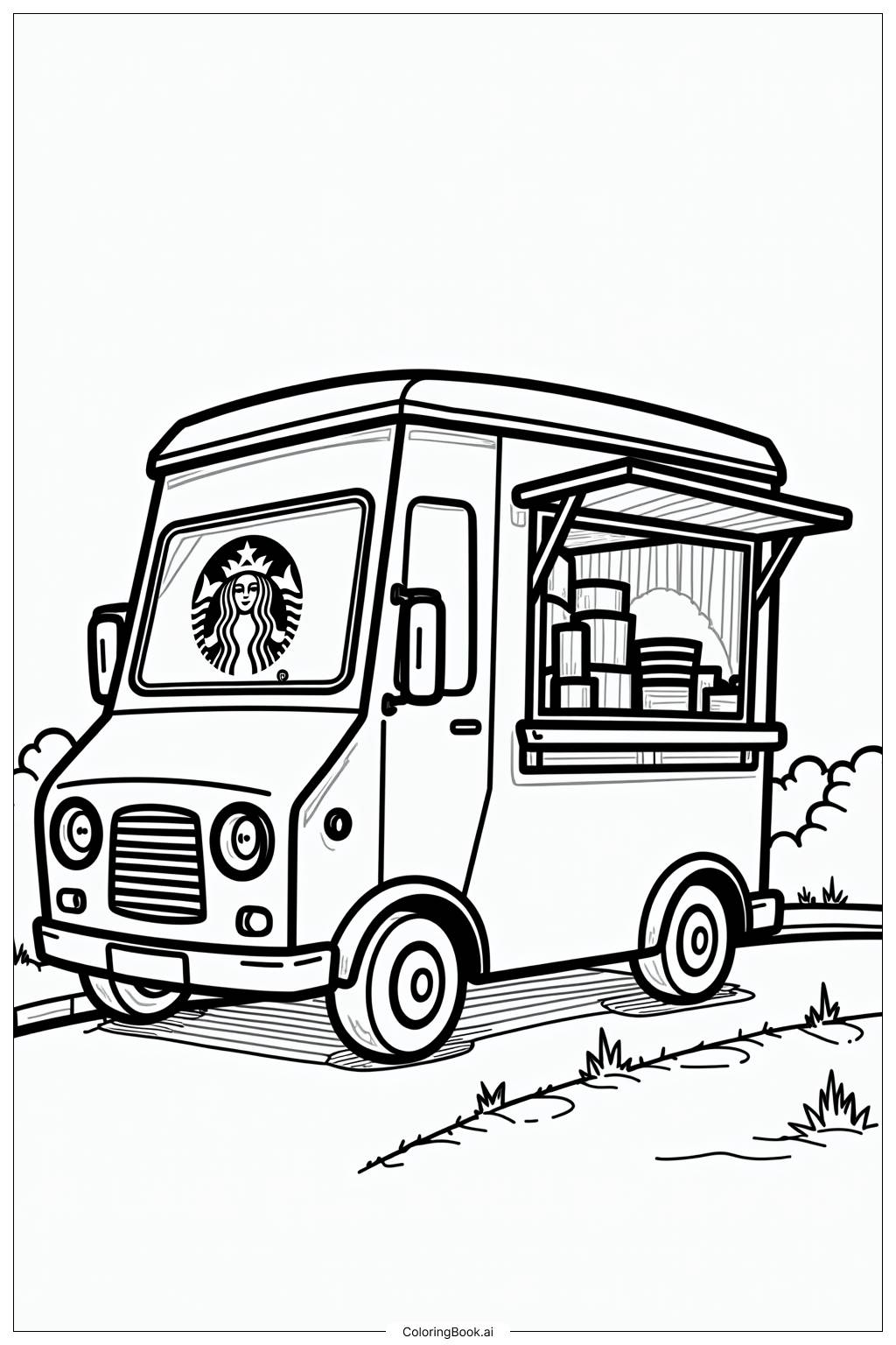  Page de coloriage Camion de Nourriture Starbucks Avec une Décoration Adorable 