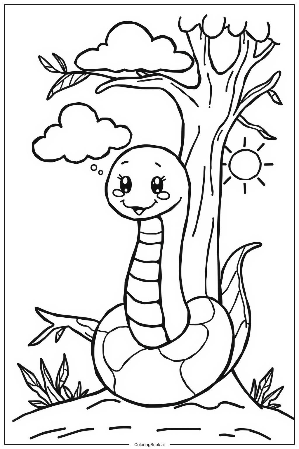  Page de coloriage Arbre Serpent Arc-en-ciel 