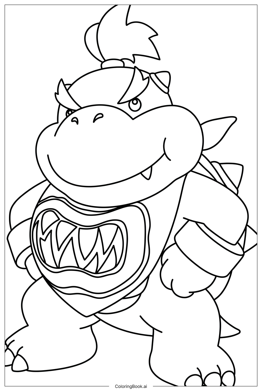 クッパJr.が誇らしげに立ち、次のいたずらを計画しているの塗り絵ページ