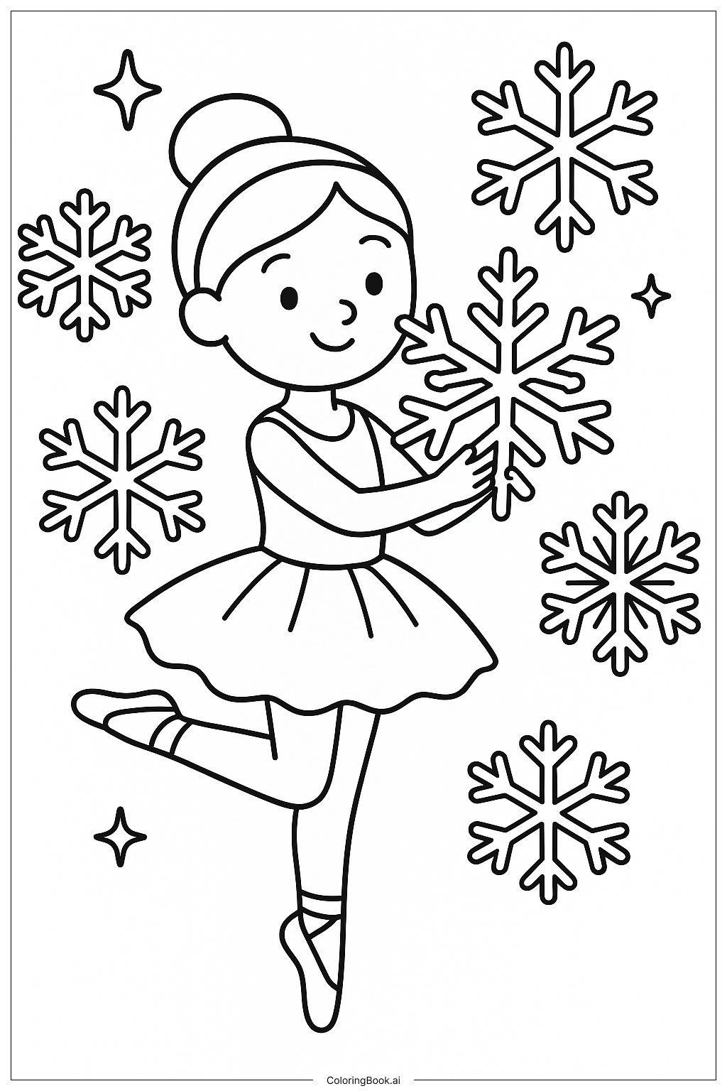  Página para colorear de Ballerina Holding a Christmas Snowflake 