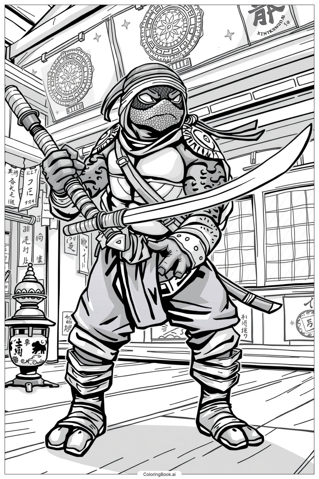  Page de coloriage raphael tortue ninja avec sais 