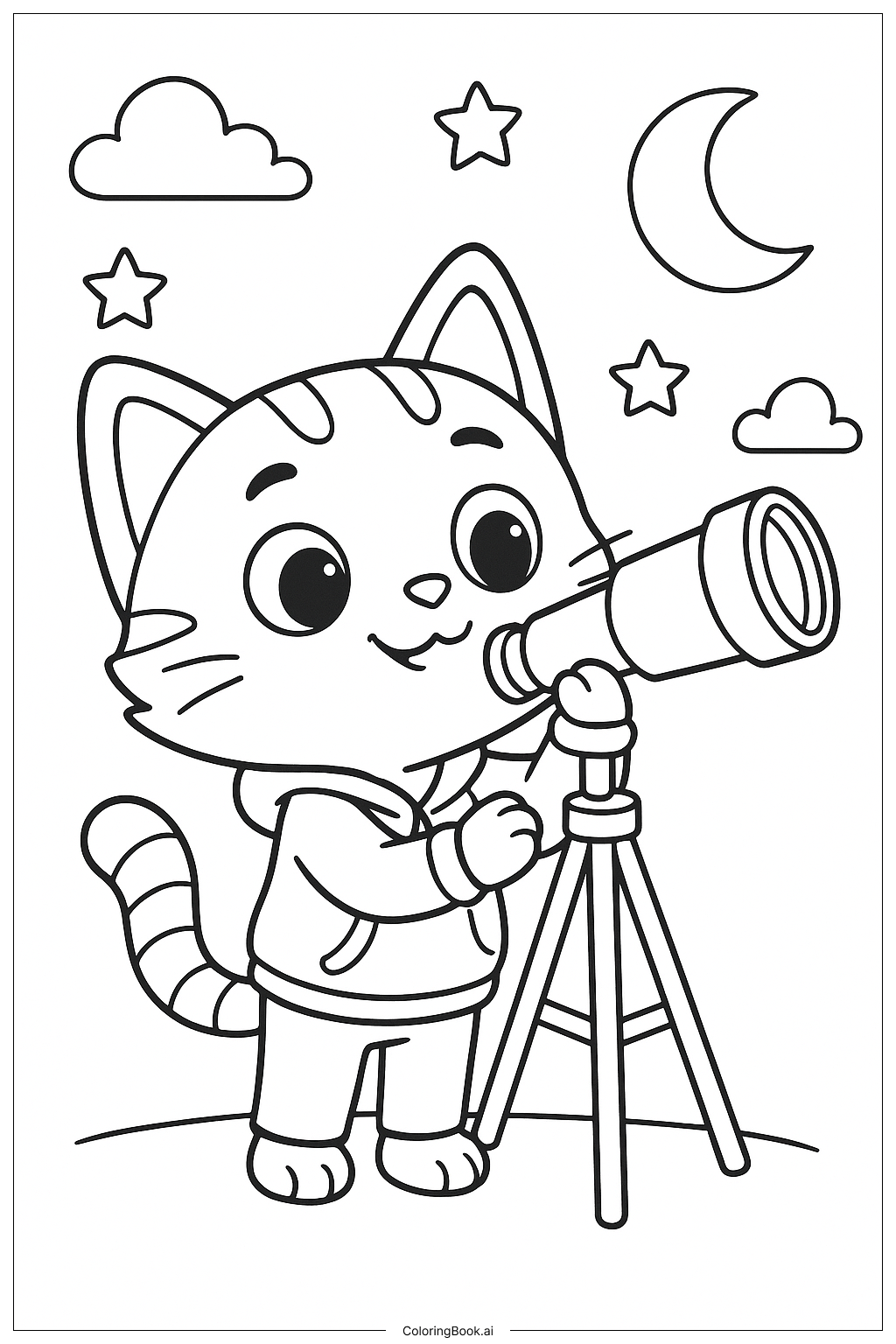  Gabby Cat Looking Through A Telescope Coloring Page 