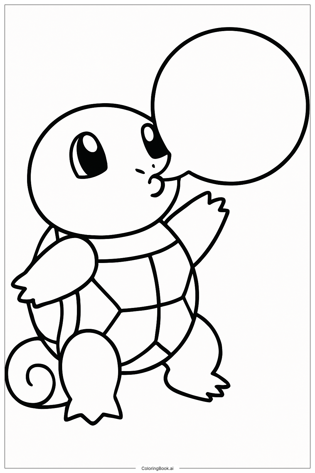  Página para colorear de Squirtle Con Una Burbuja Grande 